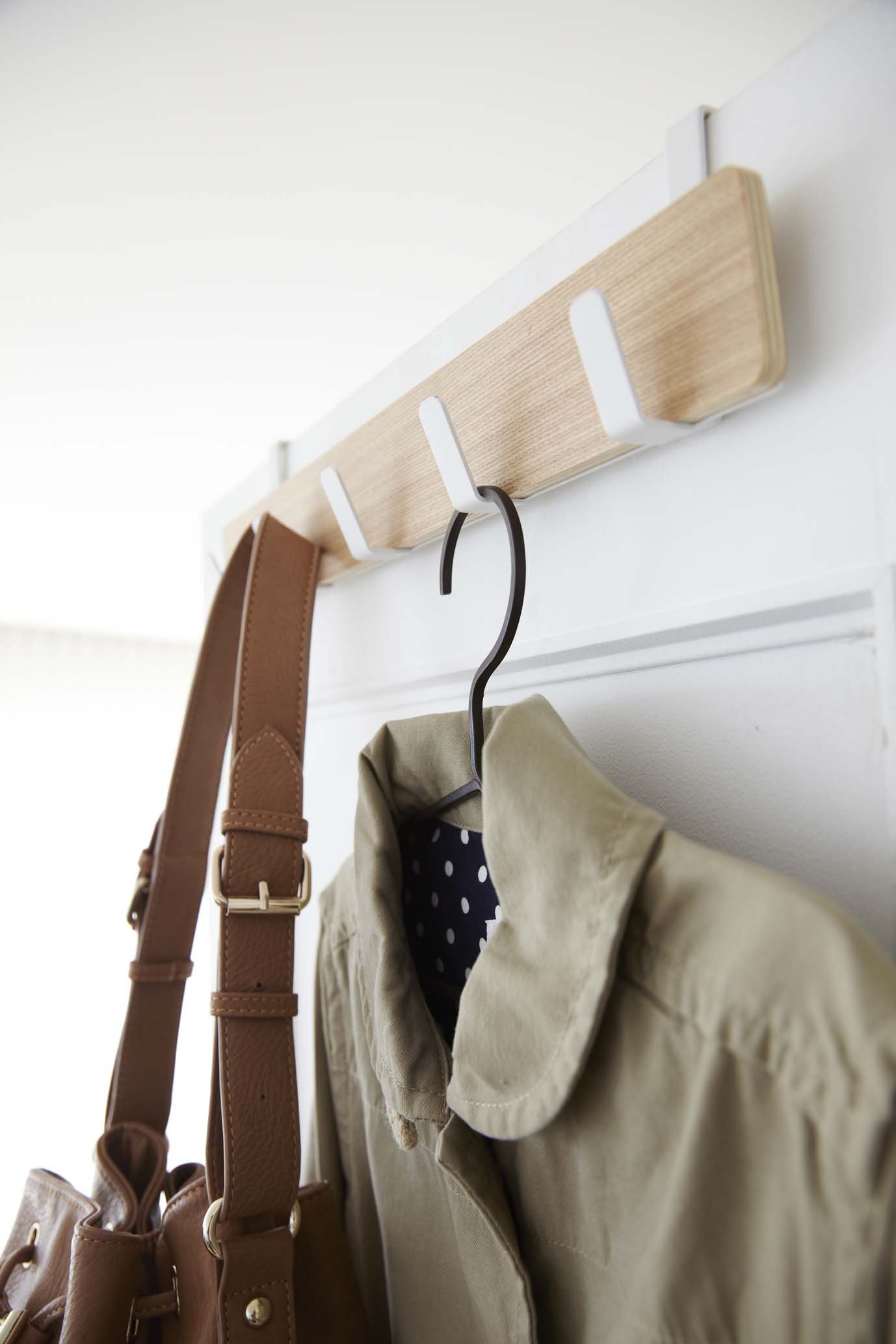 Yamazaki Home Ply Over The Door Hooks - Hanging Coat Rack, Beige, Small