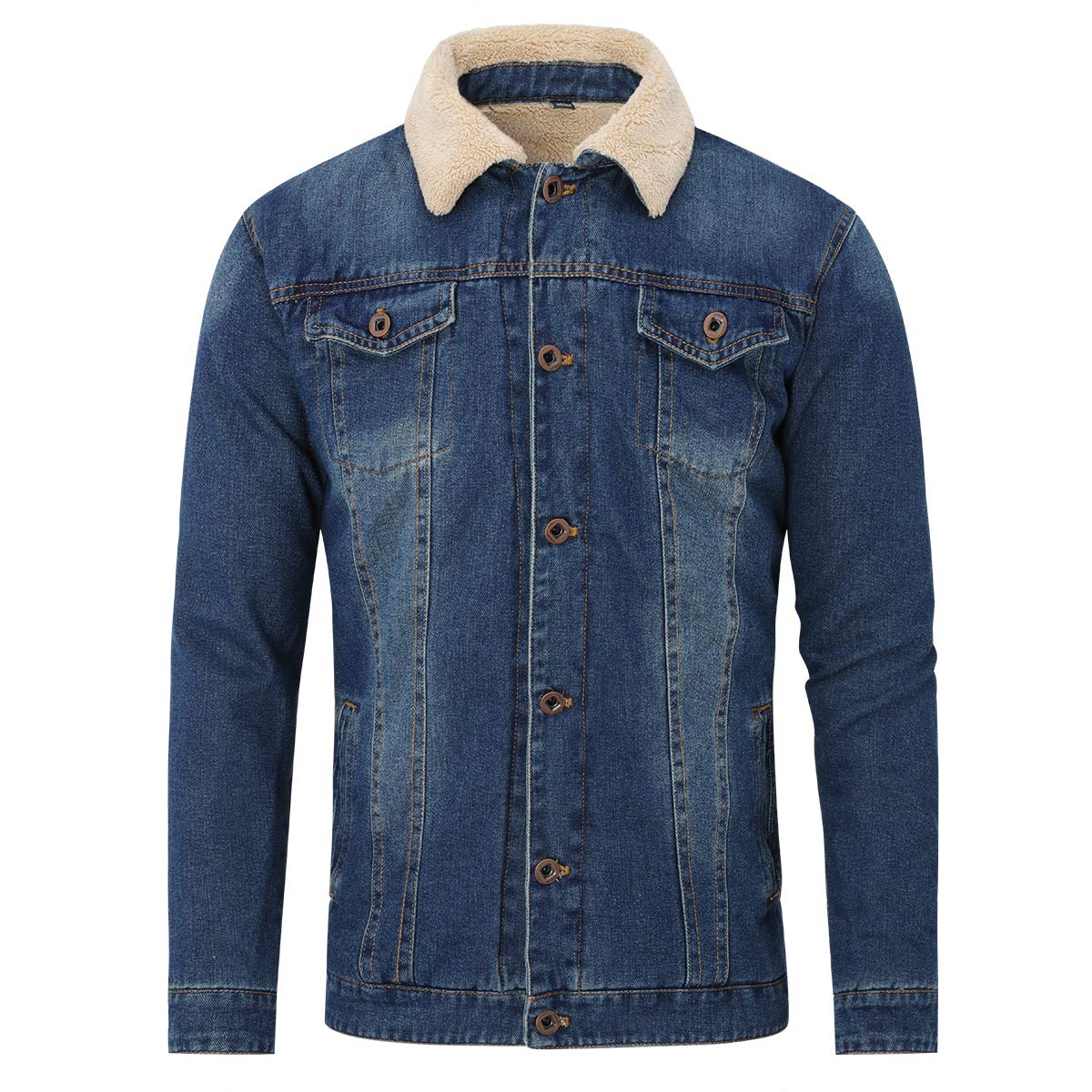 Mens Denim Jacket Winter Thick Warm 