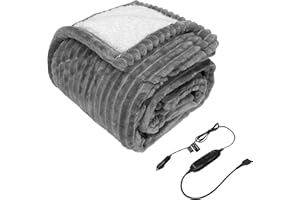 Elantrip Wool Car Heated Blanket, 12 Volt, 70 Degree Cutoff, for Trucks, Cars, SUVs, Machine Washable Car Heated Travel Blanket, Great for Camping, with Temperature Control, 40×55in(Gray)