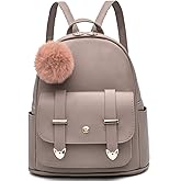 I IHAYNER Girls Fashion Backpack Mini Backpack Purse for Women Teenage Girls Purses PU Leather Pompom Backpack Shoulder Bag