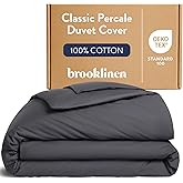 Brooklinen Luxury Percale Duvet Cover – 100% Cotton, Cool, Crisp, Extra-Long Corner Ties, Button Closure, Soft & Breathable – Machine Washable, Duvet Cover Full/Queen Bed Sizes (Slate)