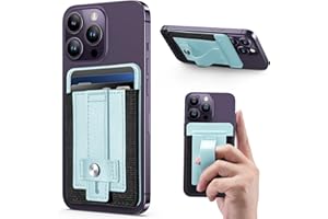 TWZKG for MagSafe Wallet, Magnetic Card Wallet Holder with Secure-Grip Finger Loop, for iPhone 15/14/13/12 Series, Not for 13/12 Mini, 5-Card Holder, Slim Vegan Leather, RFID Blocking, Light Blue