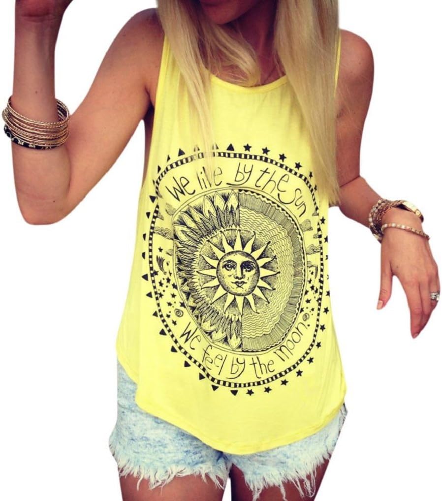 TUDUZ Sexy Women Sun Printed Blouse Sleeveless Vest Tee Shirt Blouse Casual Tank Tops