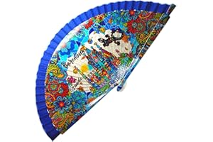BDM Barcelona Spanish Wooden Fan | Exclusive Design Inspired by Barcelona and Gaudí | Made in Spain | Travel Souvenir and Original Gift | Trencadís Style Mosaic Art