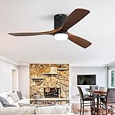 Sofucor 52 Inch Ceiling Fans with Lights, Flush Mount Ceiling Fan with Lights Remote Control, Indoor/Outdoor Ceiling Fan Light, Reversible DC Motor, 3 Blade Solid Wood Ceiling Fans for Bedroom Patio