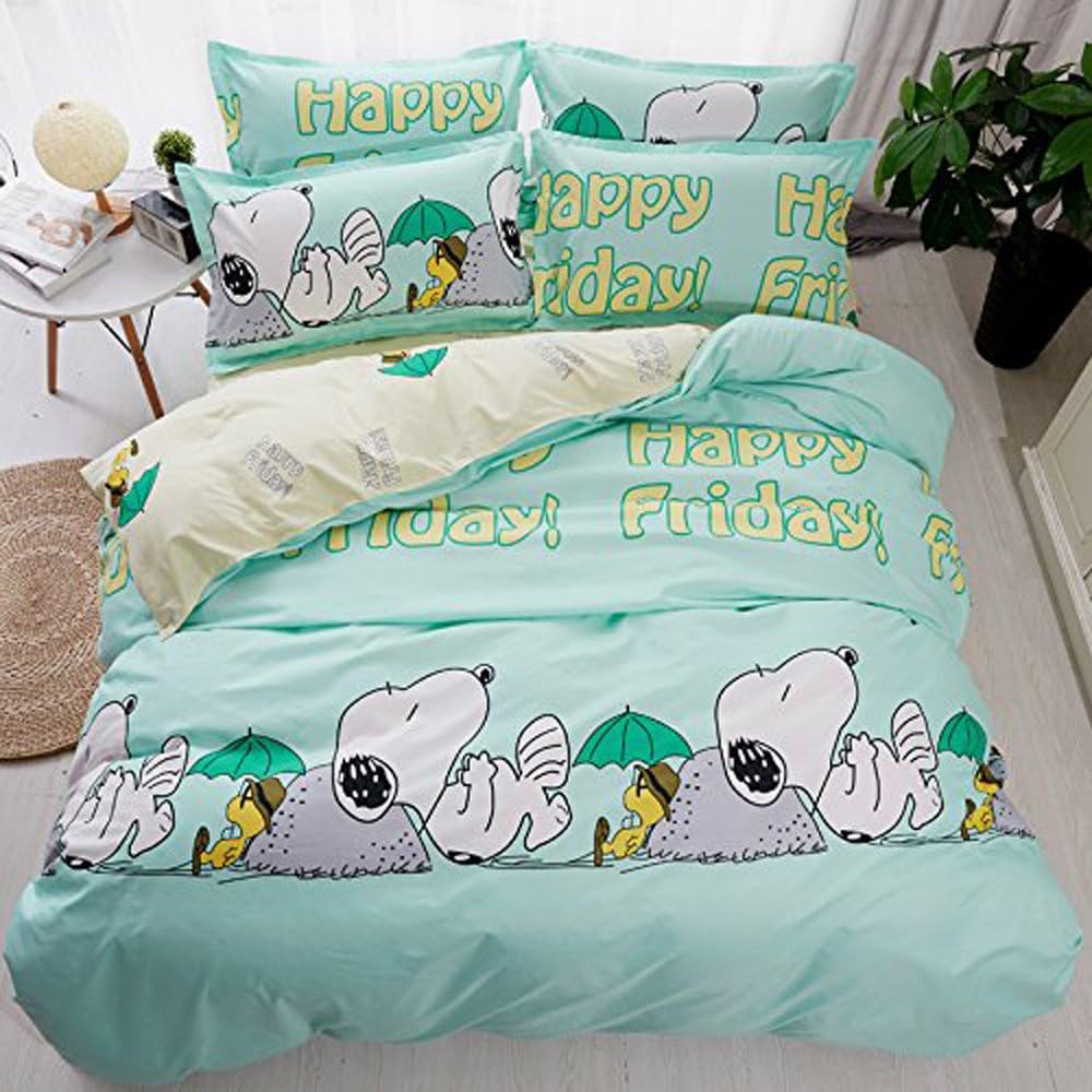 LuDan 3pcs Animal Print Bedding Sheet Set One Duvet Cover Without Comforter Two Pillowcases Beddingset Twin Full Queen King Size Green dog Design (Green1, Twin)