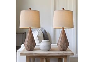 PoKat 20.25" Retro Farmhouse Table Lamp Set of 2 - Living Room & Bedroom Rustic Linen Bedside Nightstand Lamps for Kids, Study, Office - Resin, Suitable for Small Places