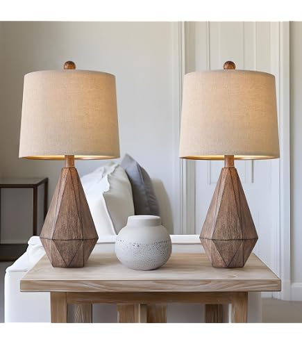Oneach Set Of 2 Farmhouse Ceramic Table Lamps - 25" Tall, Deep Charcoal Grey, For Bedroom Or Living Room