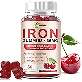 Iron Supplement for Women, Men & Kids, Iron 65mg & Vitamin C 250mg per Serving with B6 B12 Folate- Energy Support for Iron Deficiency, Anemia, Vegan Gummy Cherry Flavor, 60 Count