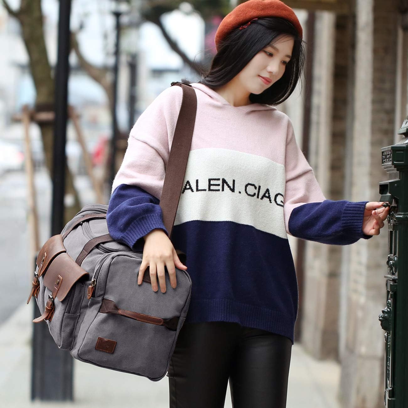  | WOWBOX Duffle Bag Weekender Duffel Bag for Men and Women Genuine Leather Canvas Travel Overnight Carry on Bag with Shoes Compartment Grey | Travel Duffels