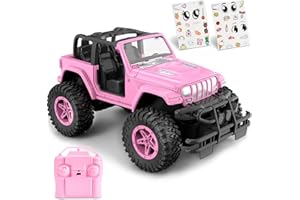 NQD RC Cars with DIY Sticker, Pink Remote Control Car for Girls, 80 Min Play 2.4Ghz Jeep RC Trucks, Little Girl Toys Birthday Xmas for 3 Years Old and Up