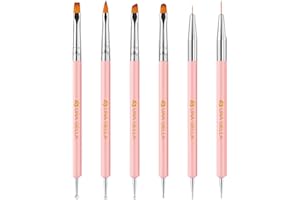 UNA GELLA Nail Art Brushes Set 6PCS Pink Color Double-ended Nail Design Dotting Tools Nail Art Gel Polish Brushes for Gel Polish Lines, Nail Drawing Pen DIY Nail Art Supplies