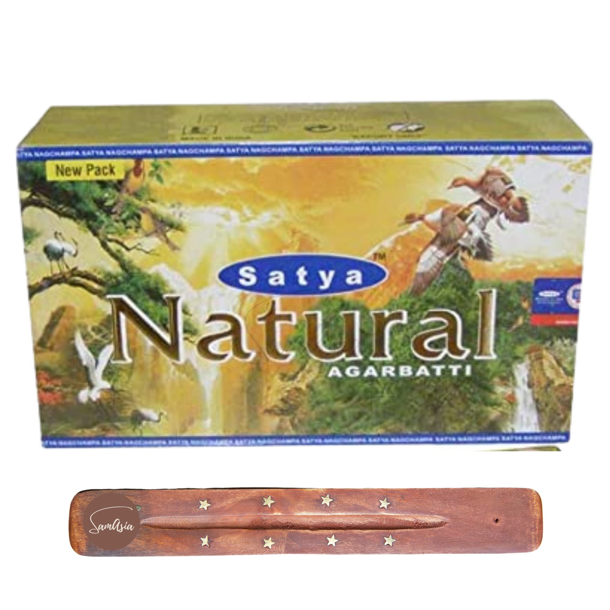 Satya Nag Champa Natural Incense Sticks | x12 pack | with SAMASIA incense sticks holder | Used for Naomatherapy, Spa, Yoga, Weddings, Meditation, Healing, Positivity and Relaxation
