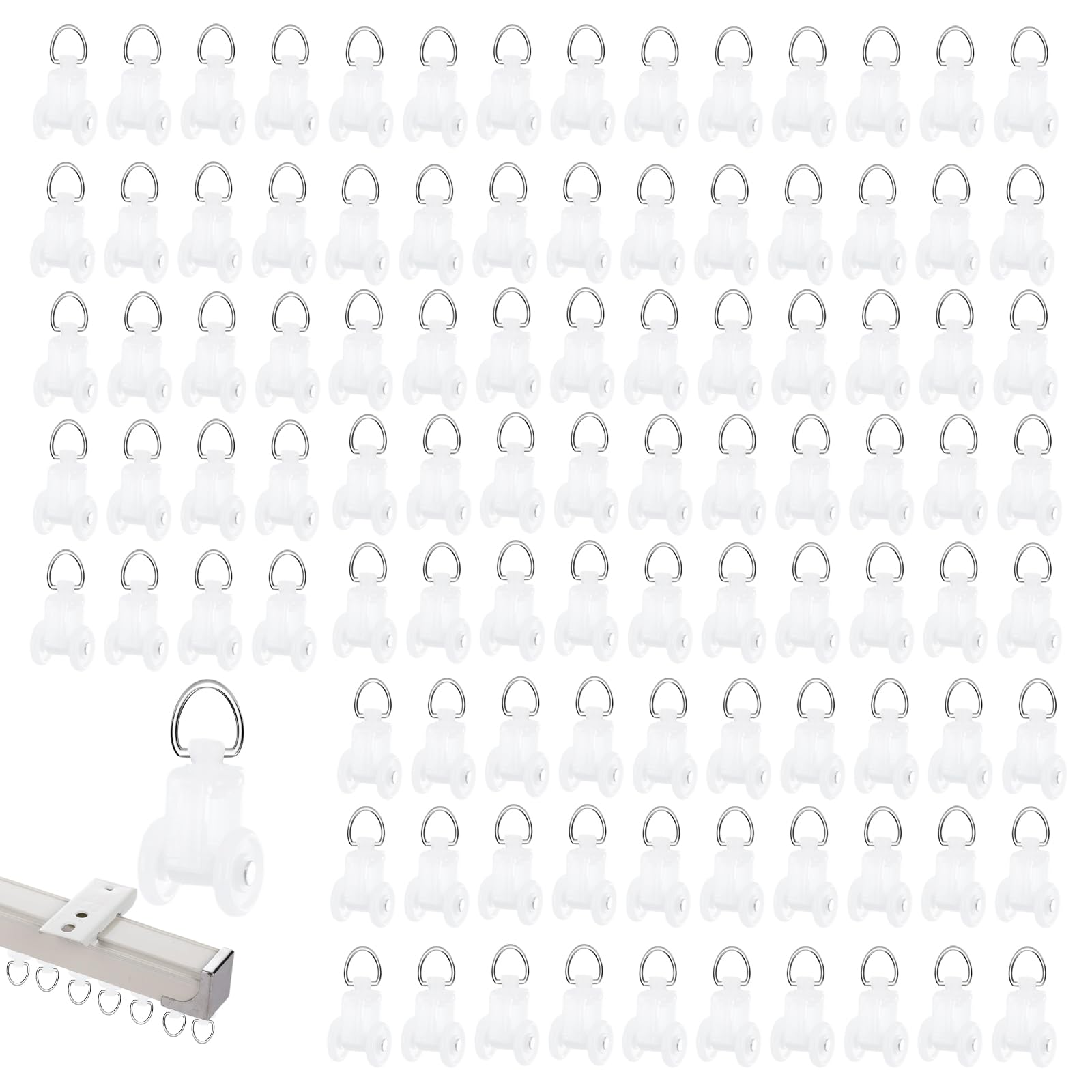 Photo 1 of 100 PCS Curtain Track Glider Rollers Plastic Track Rail Runners Mute Wheel Rollers Ceiling Glider for Living Room Bedroom Shower Privacy Rv Garage Room Divider