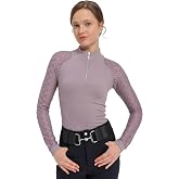 Charmsphere Show Shirt for Horse Riding, Long Sleeve Equestrian Shirt | Lace Sleeves, 1/4-Zip Stand Collar, Quick-Dry Horse Riding Top, for Riding/Shows/Training/Outdoor Activities