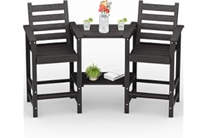 PLUUV Tall Adirondack Chairs Set of 2, All Weather HDPE Poly Bar Height Balcony Adirondack Chair with Removable Double Connecting Trays, Outdoor Adirondack Barstools for Deck, Patio, Yard, Pool, Lawn