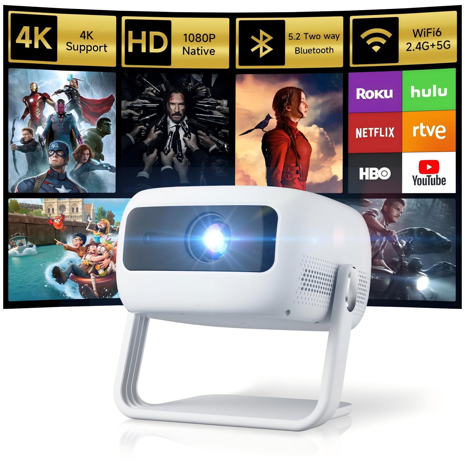 [360°Adjustable Stand] Mini Projector with WiFi and Bluetooth: Electric ...