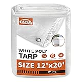 TARPAL 12'x20' White Tarp Waterproof 7.5 mil Medium