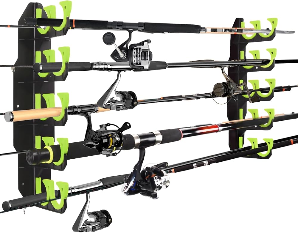 BOOSTEADY 10-Rod Fishing Rod Holder Wall Ceiling Rack Green