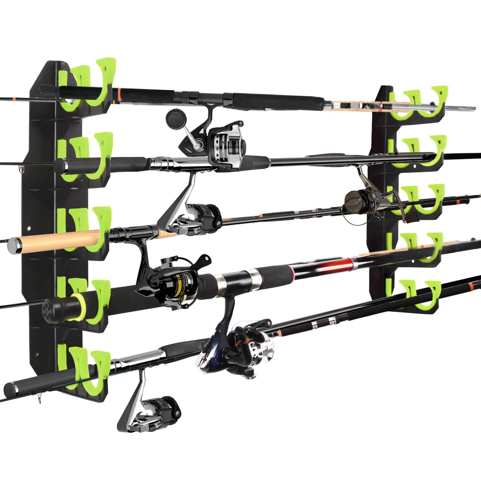 BOOSTEADY Fishing Rod Holders Holds Up to 10 Rods,Fishing Rod Rack for Garage,Fishing Pole Holders, Wall or Ceiling Mounted Fishing Rod Rack,Fishing Gear Gifts for Men-Green