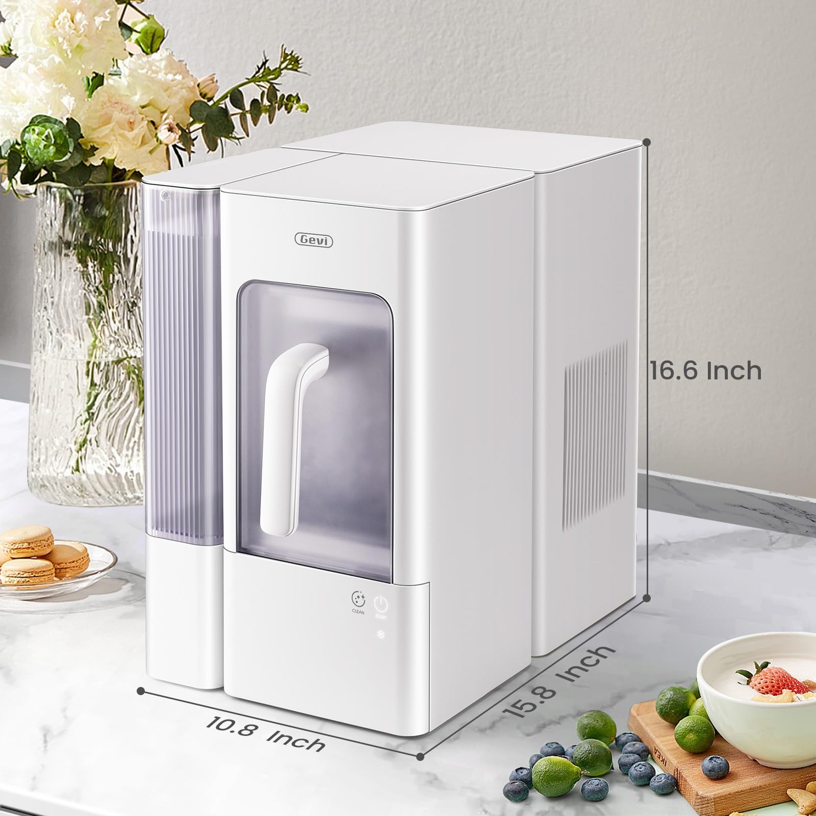 Gevi Adella Gemi Nugget Ice Maker Countertop, Chewable Pellet Ice Machine with Portable Ice Basket Large Side Tank Self-Cleaning for Home Kitchen Office Party