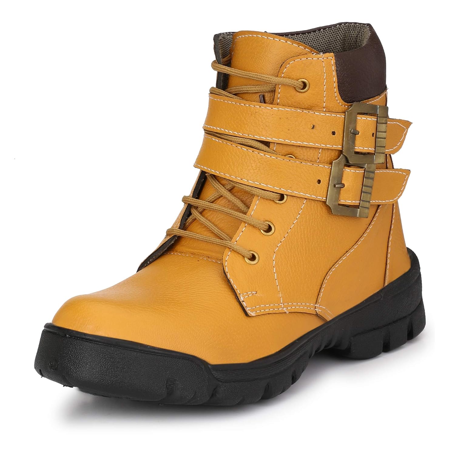 Shoe Island Â® Popular Badass-X â„¢ Leatherette Black Heavy Duty Buckle-Up Military High Ankle Length Casual Long Boots