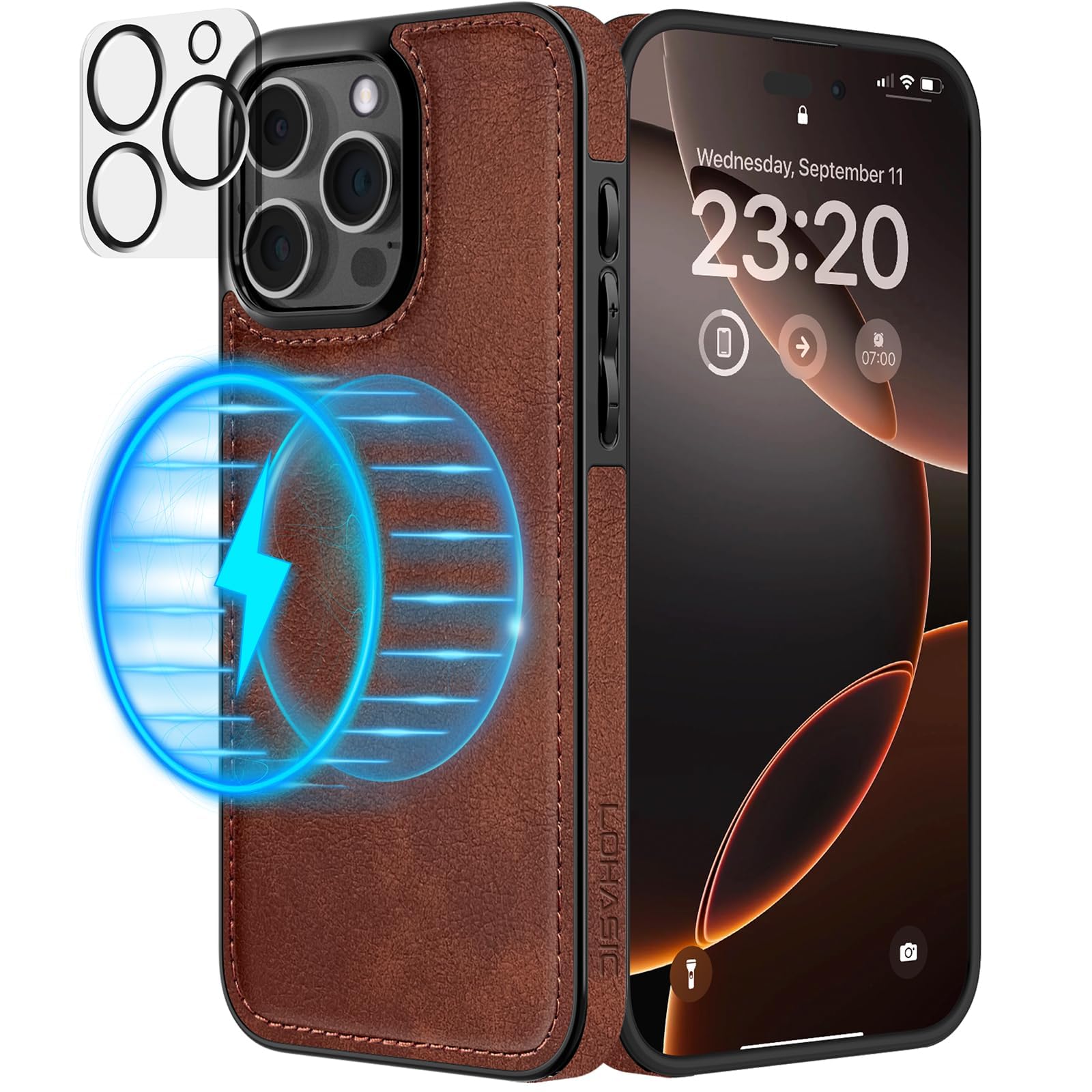 Photo 1 of LOHASIC for iPhone 16 Pro Case Magsafe Leather with Camera Lens Cover, Magnetic Soft PU Vintage Leather Phone Case for Men & Women, Slim Designer Case for iPhone 16 Pro 6.3 inch, Brown