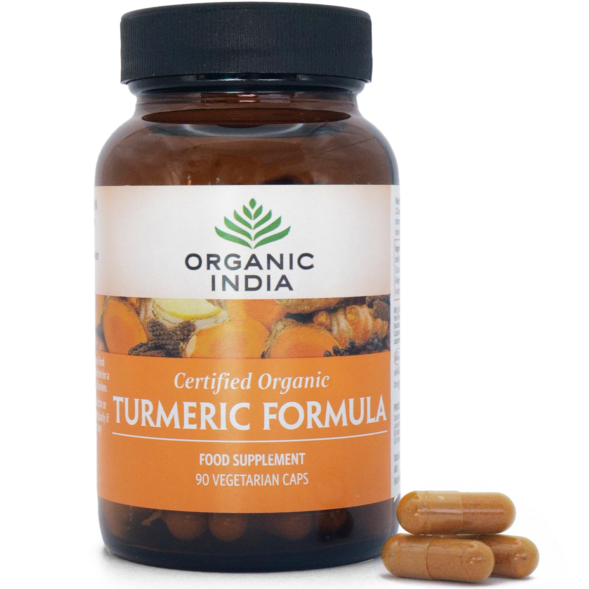 Organic India Turmeric Formula - Organic Turmeric Root with Curcumin Extract & Trikatu - Supports Inflammation Balance & Absorption - Supplements for Men & Women - Vegan & Additive Free - 90 Capsules
