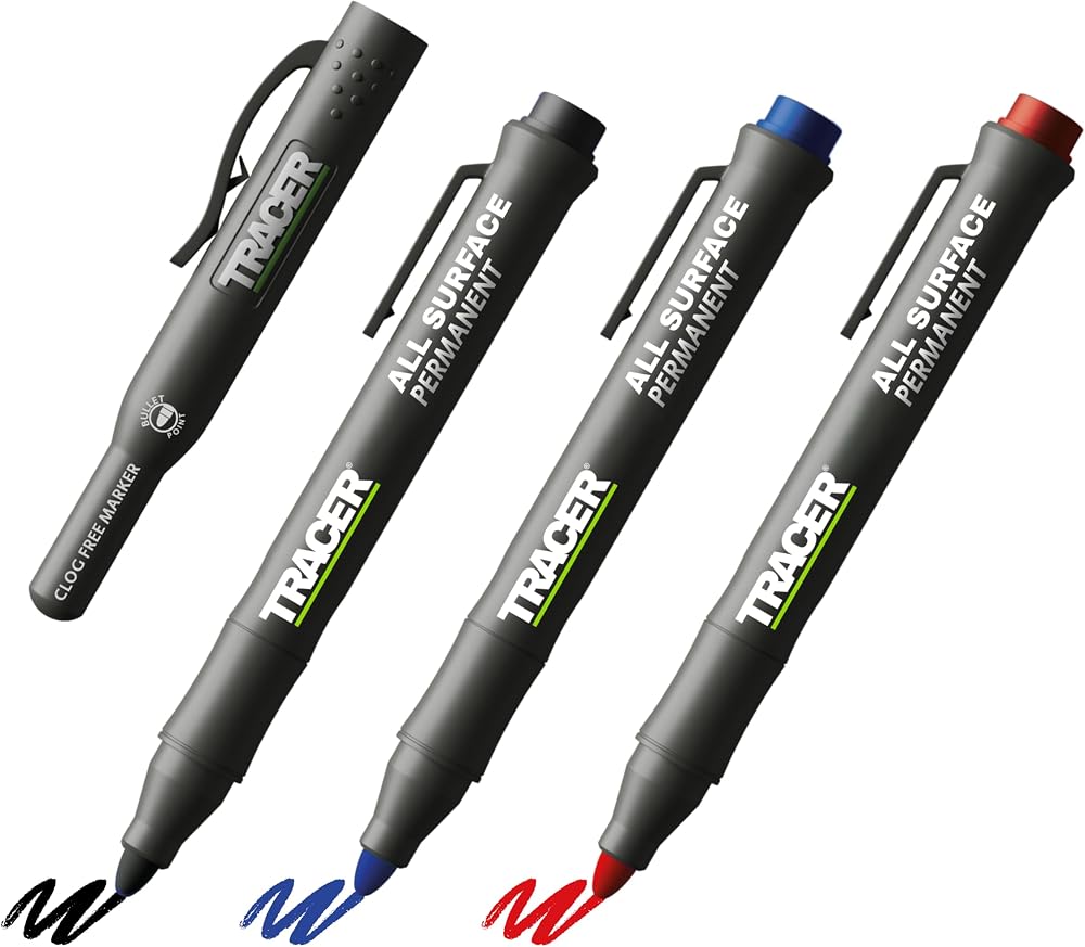 Tracer Clog-Free Construction Marker Kit with Site Holster Black Blue Red
