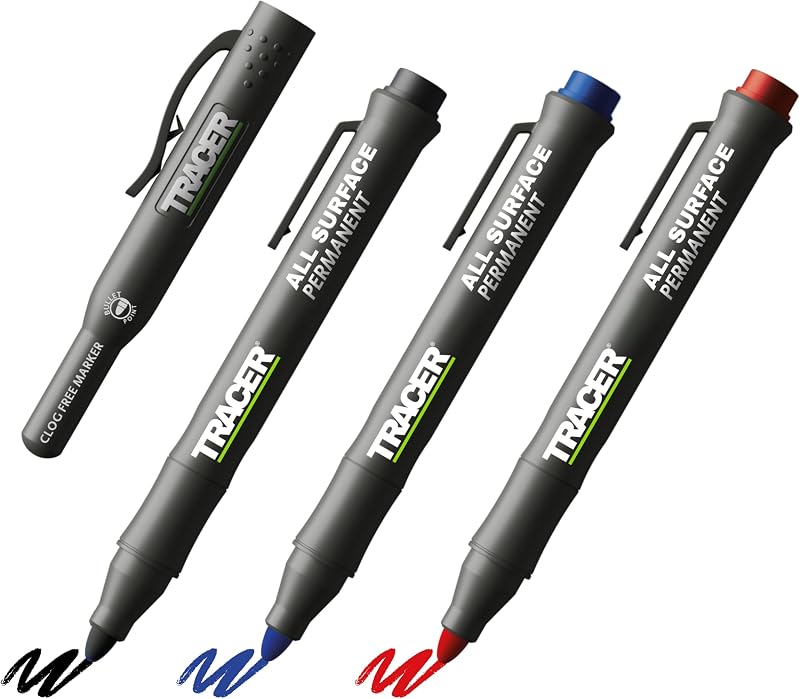 Tracer Clog-Free Construction Marker Kit with Site Holster Black Blue Red