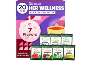 Gya Tea Co Her Wellness Assorted Tea Bags Variety Pack - 20 Bags 7 Seasonal Flavors - Caffeinated & Caffeine Free Holiday Tea Sampler Gift Set Box - Easy Brew, Natural Ingredients, Enjoy Hot or Iced