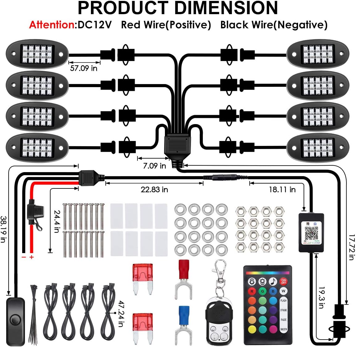 AMBOTHER LED RGB Rock Lights 120 LEDs 8 Pods Underglow APP Multicolor Music Sync Waterproof Neon with 24 Key 4 Key Remote Controller Exterior Under Glow Light for Trucks Car Off Road: Automotive