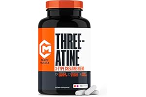 CRAZY MUSCLE Creatine Capsules, 5g Premium 3X ThreeAtine Pre Workout Bulk Muscle Mass Gainer, High Absorption Easy to Take Creatine Monohydrate Pills Alternative Optimum Performance for Men Women, 180 Capsules
