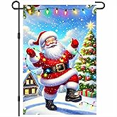 BlissYard Christmas Santa Garden Flag 12x18 Inches Holiday Lights Tree Snow Scene Outdoor Decor Seasonal Yard Flag Winter Welcome Banner Decorative Accent for Garden Porch Display