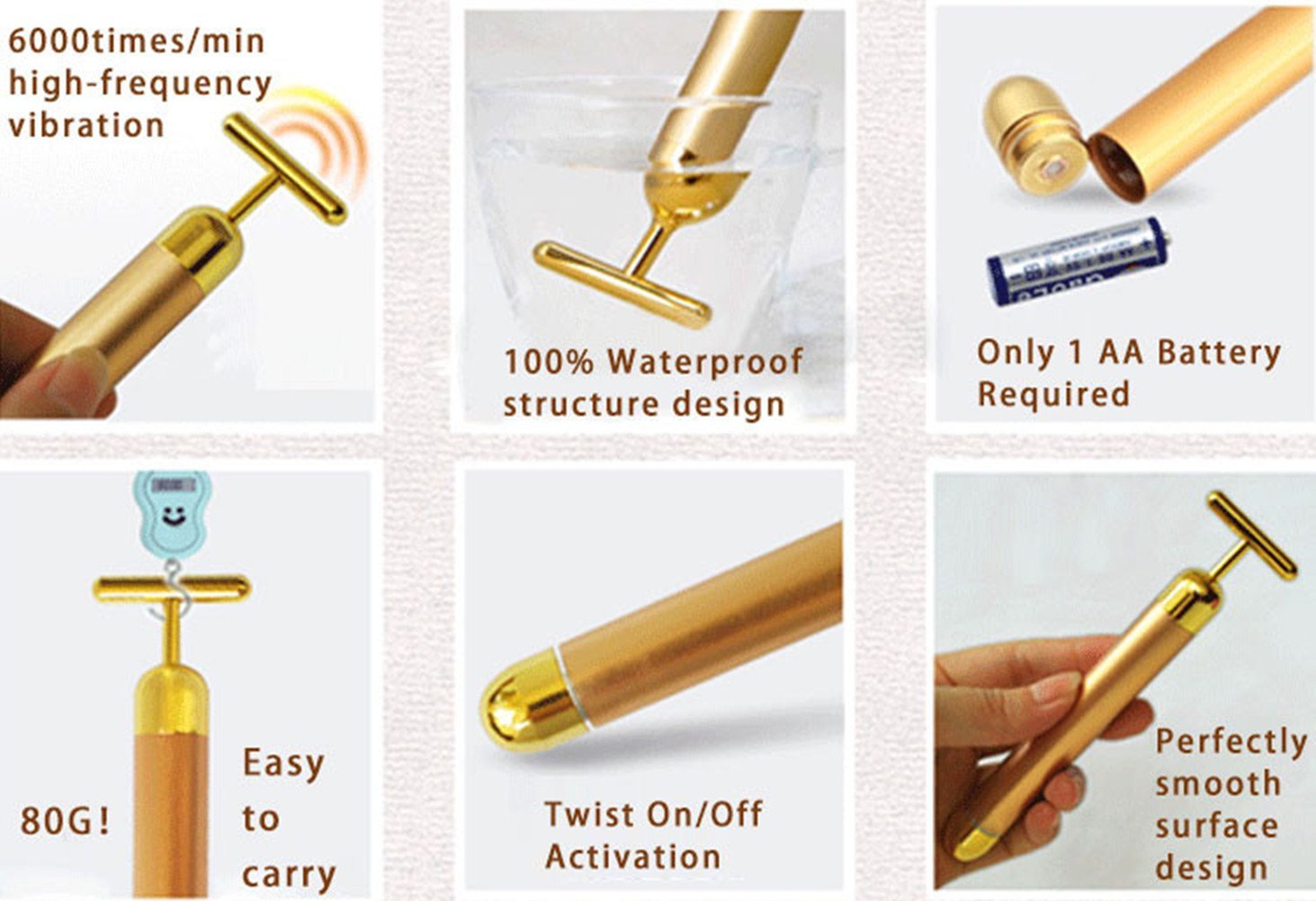 Energy Beauty Bar Jade Head 24K Gold Pulse Face Wrinkles Massager Facial Body Skin Care Vibrating Massage Tools Birthday Gift (T Head)