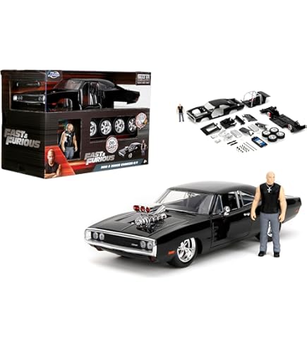 Jada Toys Fast and Furious Dodge Charger R/T 1970 Modelauto (zwart) - filmauto van Fast & Furious 10 (Fast X) met onderdelen om te openen, schaal 1