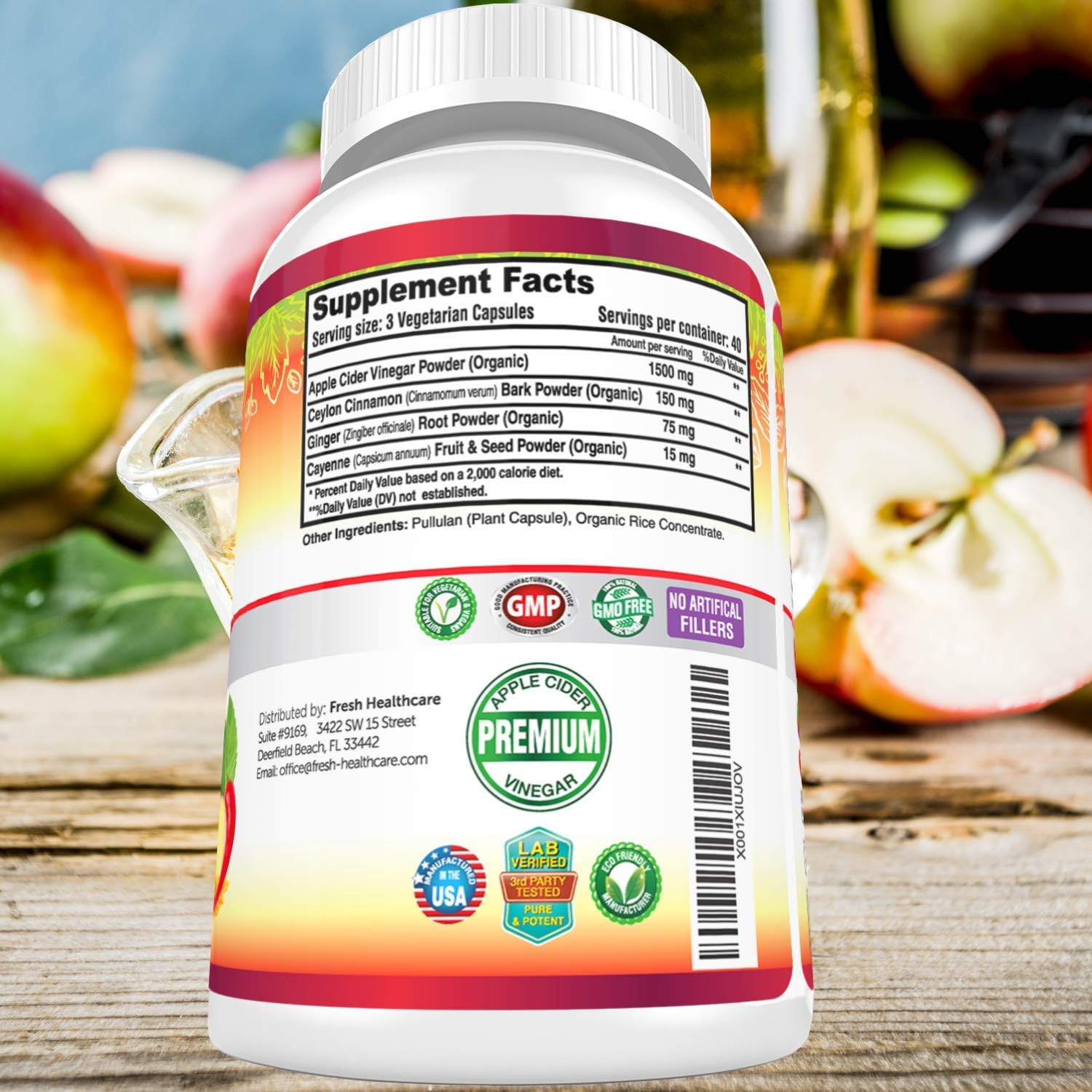 Premium Apple Cider Vinegar Pills Max 1740mg with Mother - 100% Natural & Raw with Cinnamon, Ginger & Cayenne Pepper - Ideal for Healthy Blood Sugar, Detox & Digestion-120 Vegan Capsules: Health & Personal Care