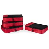 Amazon Essentials 4-Piece Packing Cubes Travel Accessories Set, Luggage Organizer with Double Zipper, Mesh Top, Space-Saving, Medium, Red (Previously Amazon Basics)