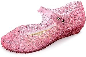 OMGard Jelly Shoes for Girls, Snow Queen Princess Birthday Sandals for Little Girls, Blue Toddler Glitter Sandals Size 9, Frozen Inspired Party Cosplay Costumes Dress Flats