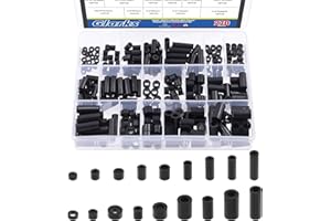 Glarks 270Pcs Nylon Round Spacer Assortment Kit for M3 M4 M5 M6 Screws, Electrical Outlet Screws Spacers, Black ABS Round Was