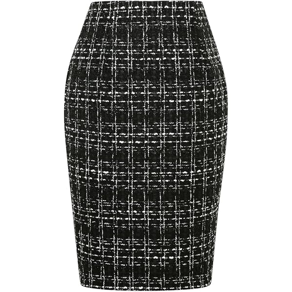 IDEALSANXUN Women's Winter Plaid Midi Pencil Skirt - Wool Blend, High Waist, Back Slit, Knee Length