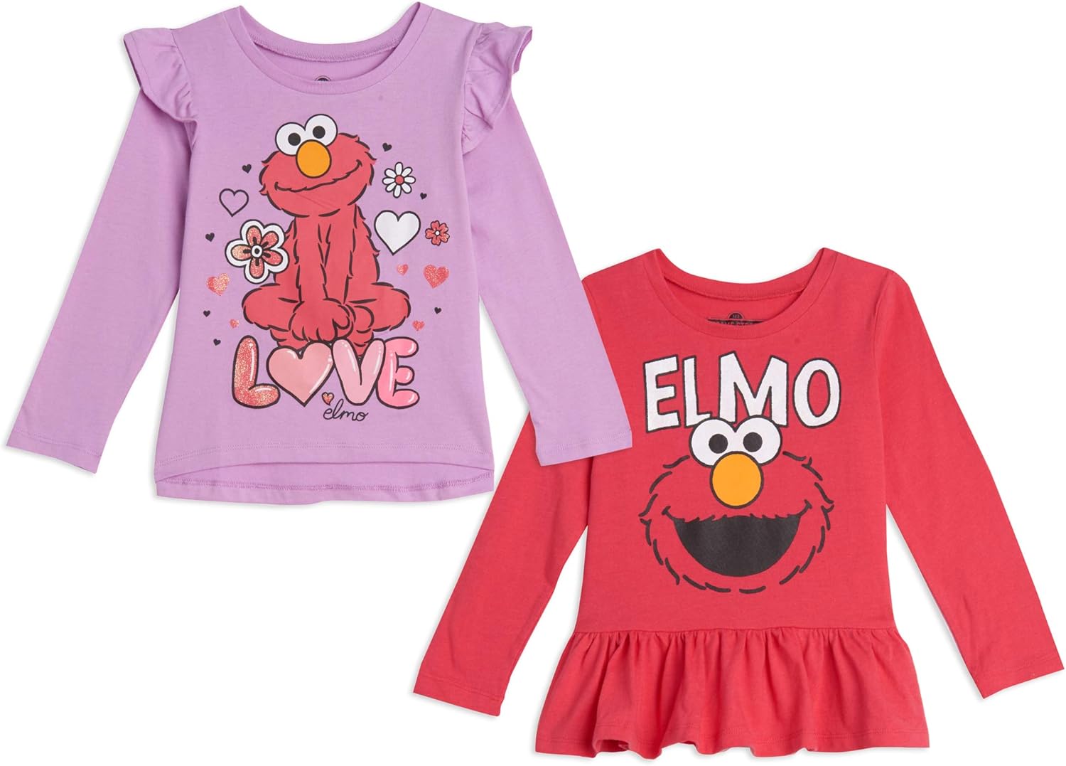 Sesame Street Elmo Baby Girls 2 Pack Long Sleeve Ruffle Tees Pink