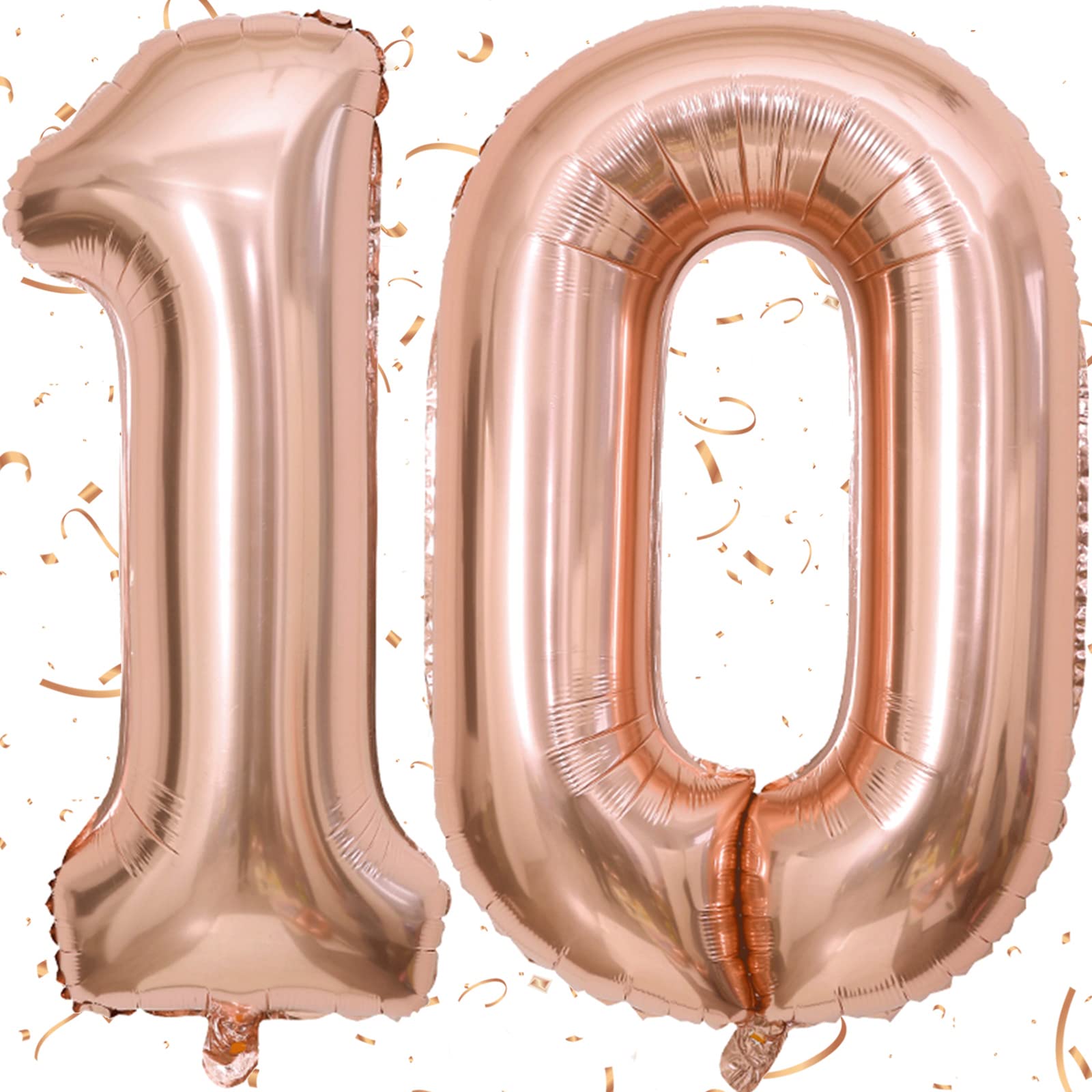 Rose Gold 10 Balloons, 40 Inch Birthday Foil Balloon Party Decorations Supplies Helium Mylar Digital Balloons, 10th Birthday Decorations for Boys or Girls (Rose Gold Number 10)