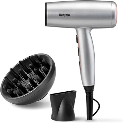 Cosmos Secador de Pelo Ligero con Difusor – Secador potente y elegante de 2100W, Acondicionamiento iónico sin frizz, 3 niveles de calor y 2 velocidades, Plateado, D580DE