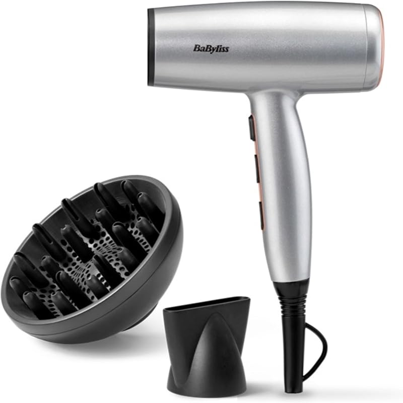Secador de cabelo Cosmos Lightweight com Difusor – NOVO 2025, Secador potente e elegante de 2100W, condicionador iónico sem frizz, 3 níveis de aquecimento e 2 velocidades, Prata, D580DE
