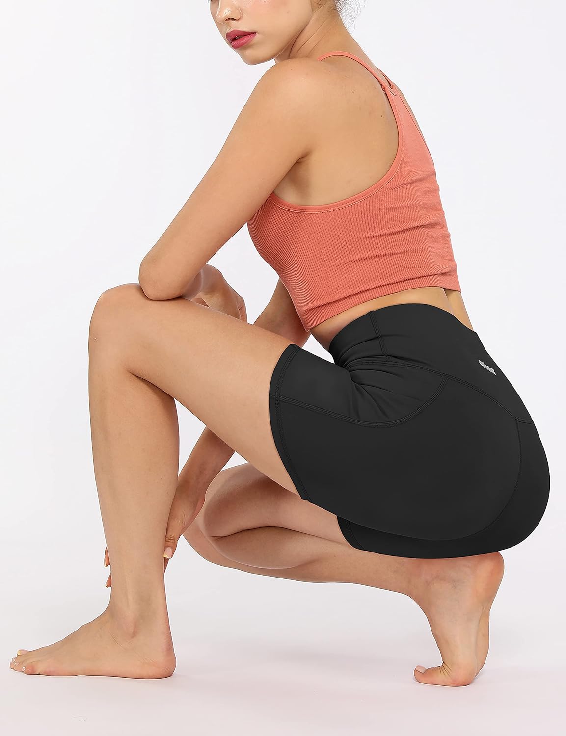 ODODOS Women's High Waist Biker Shorts with Pockets, Tummy Control Non See Through Workout Running Yoga Shorts: Clothing