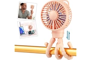 snawowo Mini Portable Stroller Fan, Battery Operated Personal Small Handheld Fan with Flexible Tripod, 3 Speed Rechargeable Clip On for Car Seat Crib Treadmill Travel Camping Pink