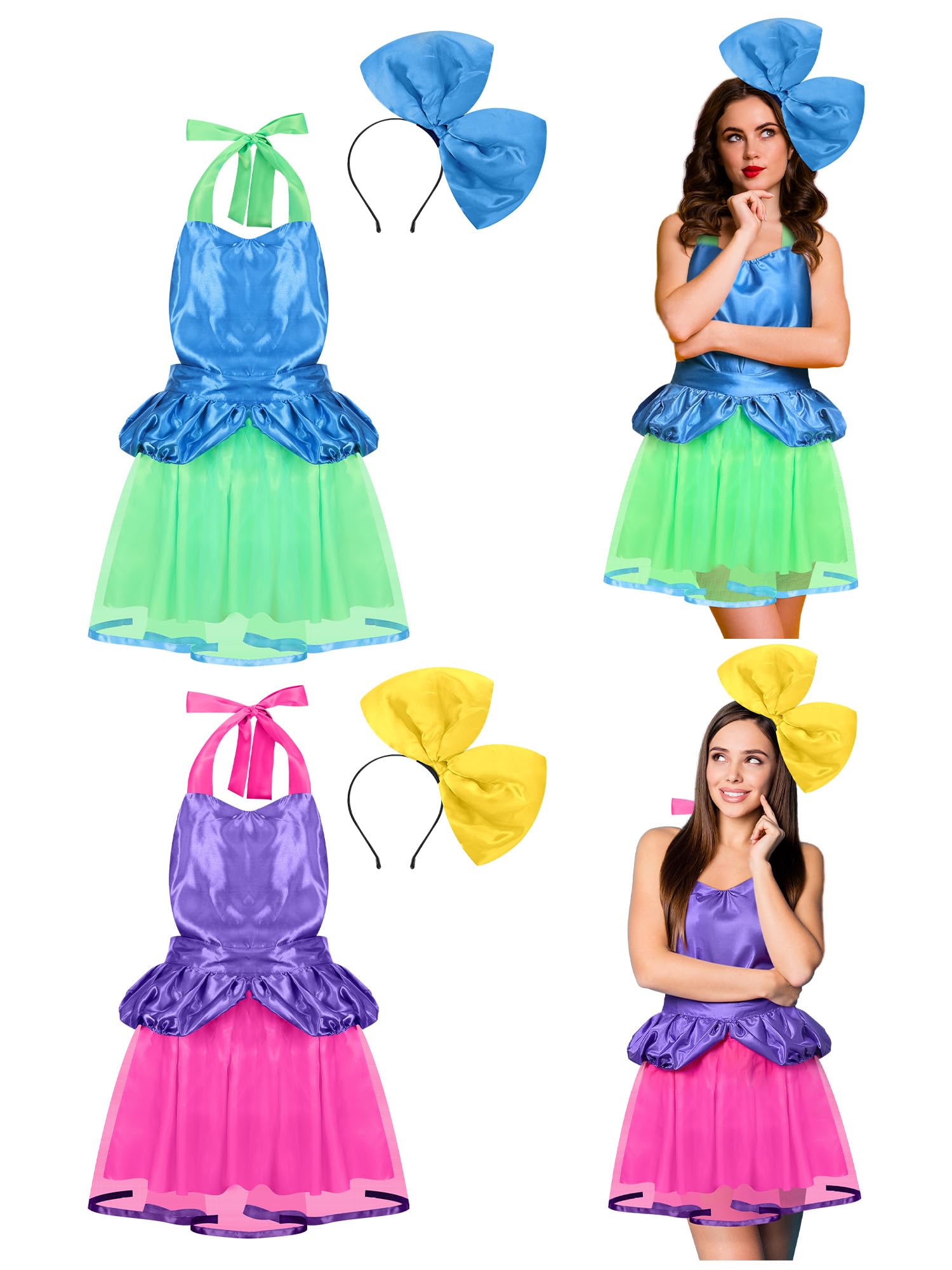 Photo 1 of Mepase 4 Pcs Halloween Evil Stepsisters Costume Ugly Stepsisters BFF Costume Accessories Set Dress Apron with Bow Headbands for Women Girls Villain Princess Cosplay