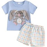 Sprifallbaby Toddler Baby Boy Girl Easter Outfit Cute Short Sleeve Bunny Top Plaid Shorts 2 Pieces Summer Clothes Set