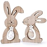Easter Bunny Table Decor Wooden Signs Tiered Tray Decor Rustic Easter Wood Sign Farmhouse Bunnies Rabbit Dining Table Decorations for Home Party Mantle Shelf Spring Holiday